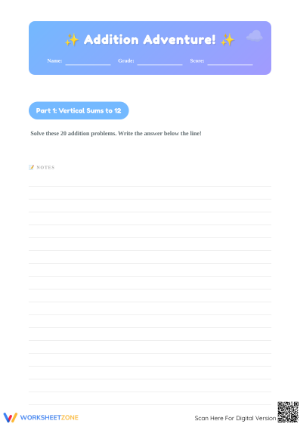 Essential Grade 1 Addition Worksheet | Sums to 20