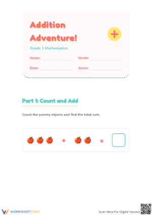 Printable Addition Worksheet | Grade 1 Math