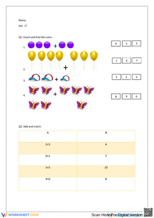 Visual Addition Worksheet – Count, Add & Match