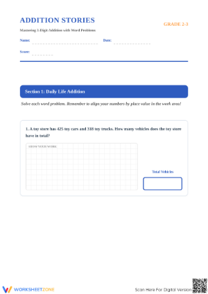 Grade 3 Addition Word Problems — Printable No-Prep Worksheet