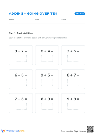 Addition Over 10 Worksheet (3 Levels) | Grade 2 Ready