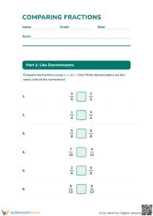 Essential Comparing Fractions Worksheet | Grade 4 Math