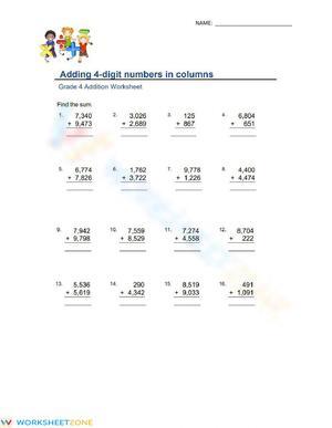 Adding 4 Multi-Digit Numbers in Column