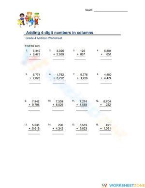 Adding 4-Digit Numbers in Columns