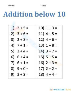 Below 10 Addition Practice Now