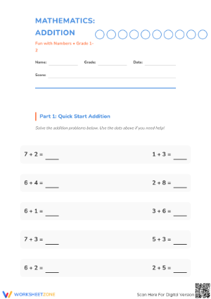 Printable Addition Facts Worksheet | Grade 1-2 Math