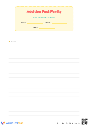 Printable Fact Family Worksheet | Grade K Math