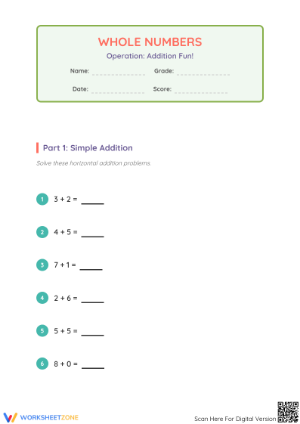 Printable Addition Worksheet | Grade 1 Math
