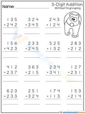 3-Digit Addition Without Regrouping Worksheet