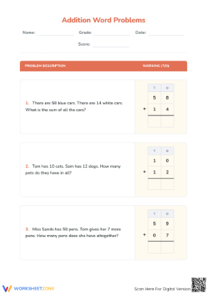 Printable 2-Digit Addition Word Problems | Grade 3 Math