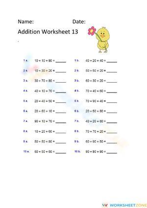 Addition Worksheet 13: Practice and Learn Math