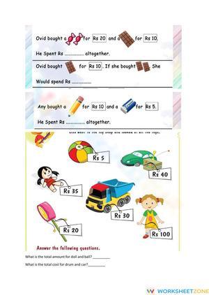 Addition Using Money Worksheet for Practical Skills