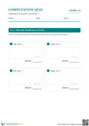 CCSS.Math 6.NS.B.3 Worksheet: Computation — Grade 6 Aligned