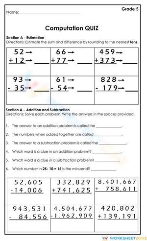 Estimation & Computation Worksheet