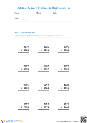 Printable 4-Digit Addition Worksheet | Grade 4 Math