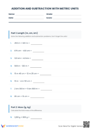 Grade 4 Metric Units — Printable No-Prep Worksheet