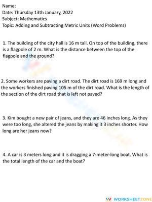 Addition- Subtraction with metric units