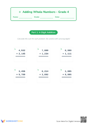 Printable Multi-Digit Addition Worksheet | Grade 4 Math