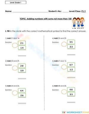 P1 Addition Worksheet for Primary 1 Students