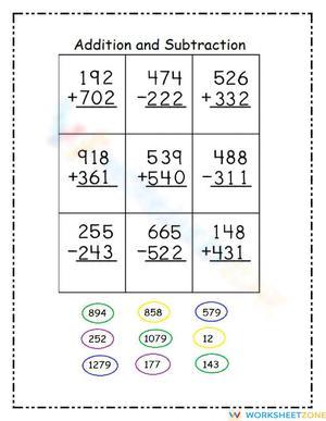 3 digit addition and subtraction