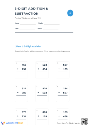 Essential 3-Digit Addition & Subtraction Worksheet | Gr 3