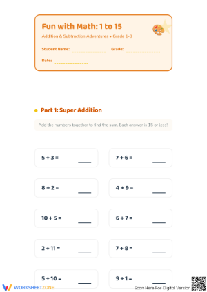 Printable Addition & Subtraction Worksheet | Grade 1 Math
