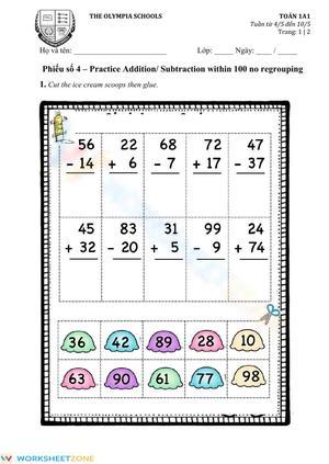 Addition & Subtraction Within 100 Worksheet