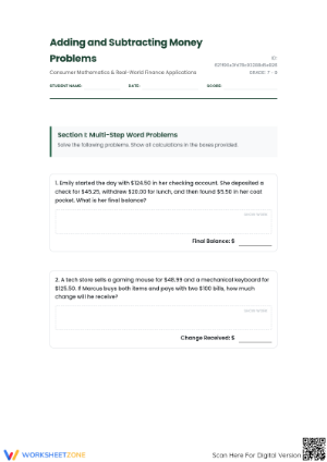 Grade 7 Money Problems: CCSS.MATH.7.EE.B.3 Aligned Worksheet