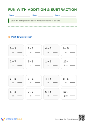 Essential Addition & Subtraction Worksheet | Grade 1-2 Math