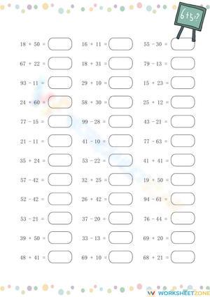 Addition and subtract practice within 100