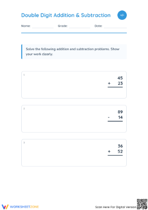 Grade 2 Double-Digit Math — Printable No-Prep Worksheet