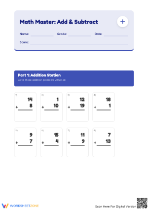 Printable Addition & Subtraction Worksheet | Grade 2 Math