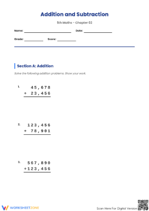 Printable Grade 5 Addition & Subtraction Worksheet