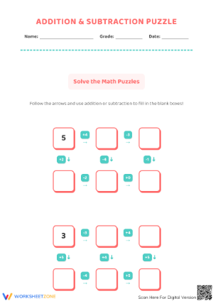 Printable Mixed Addition & Subtraction Puzzle | Grade 1