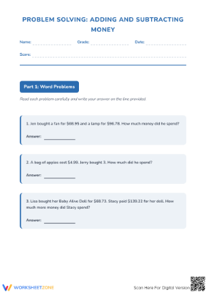 Essential Money Word Problems Worksheet | Grade 4 Math