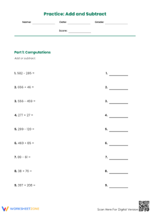 Essential Grade 4 Add and Subtract Whole Numbers Worksheet