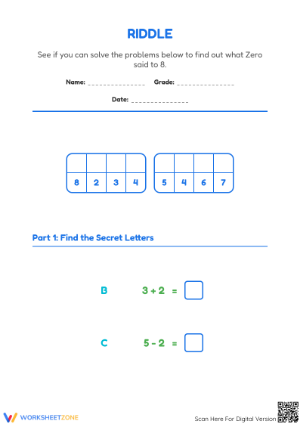 Printable Riddle Worksheet: Addition & Subtraction Within 10