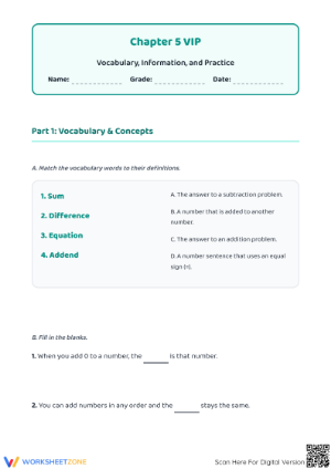 Essential Grade 1 Addition Worksheet: Chapter 5 VIP Review