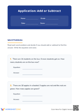 Grade 1 Add or Subtract — Essential No-Prep Worksheet