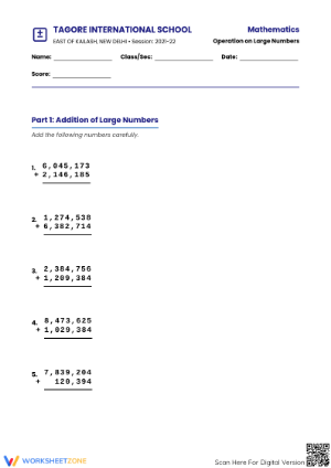 Grade 4 Large Numbers Addition and Subtraction Printable