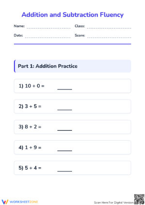 Printable Addition and Subtraction Fluency — Grade 1-2 Math