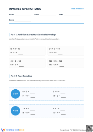 Essential Inverse Operations Math Worksheet | Grade 4