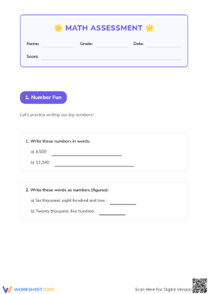 3.NBT.A.2 Worksheet: Math Assessment — Grade 3 Aligned