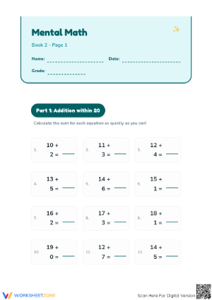 Essential Mental Math Fluency: Addition & Subtraction within 20