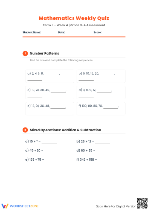 Essential Grade 3-4 Math Assessment | Aligned Weekly Quiz
