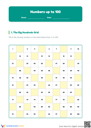 Printable Numbers to 100 Worksheet | Grade 1 Math Packet