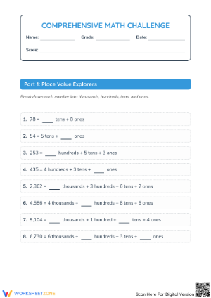 Essential Math Challenge Worksheet: Grade 4 Aligned