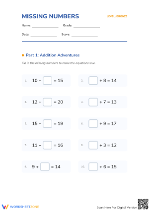 Essential Missing Numbers Worksheet: Grades 1-2 Math Aligned