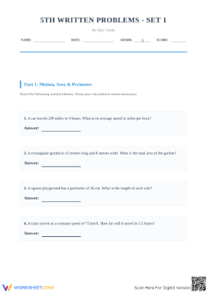 Essential Grade 5 Math Word Problems Worksheet (Set 1)