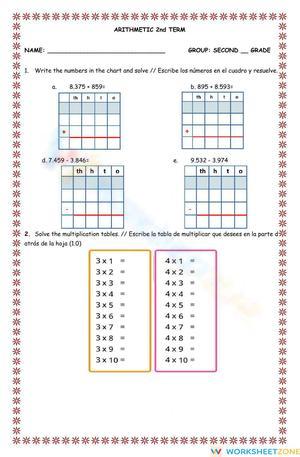 Evaluation second term Second grade Arithmetic